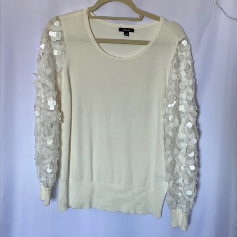 White sweater with fun beaded arms